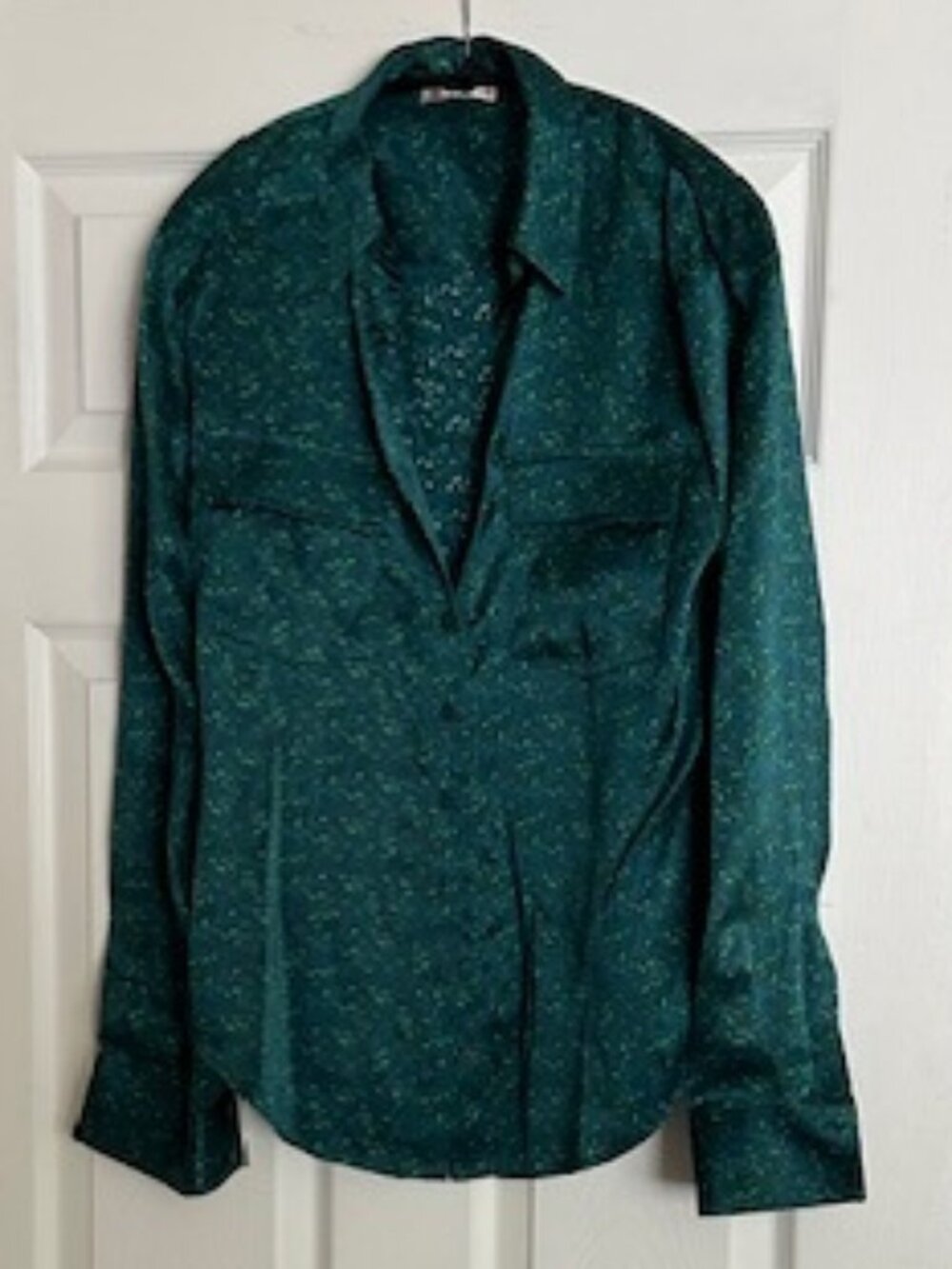 Gold Hawk Hard-to-Find Teal/Green Stained Glass Pattern Silk Blouse - M